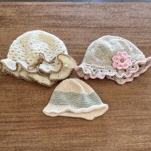 NEW Handmade Crochet Toddler Hats - Cream, Pink, and Tan